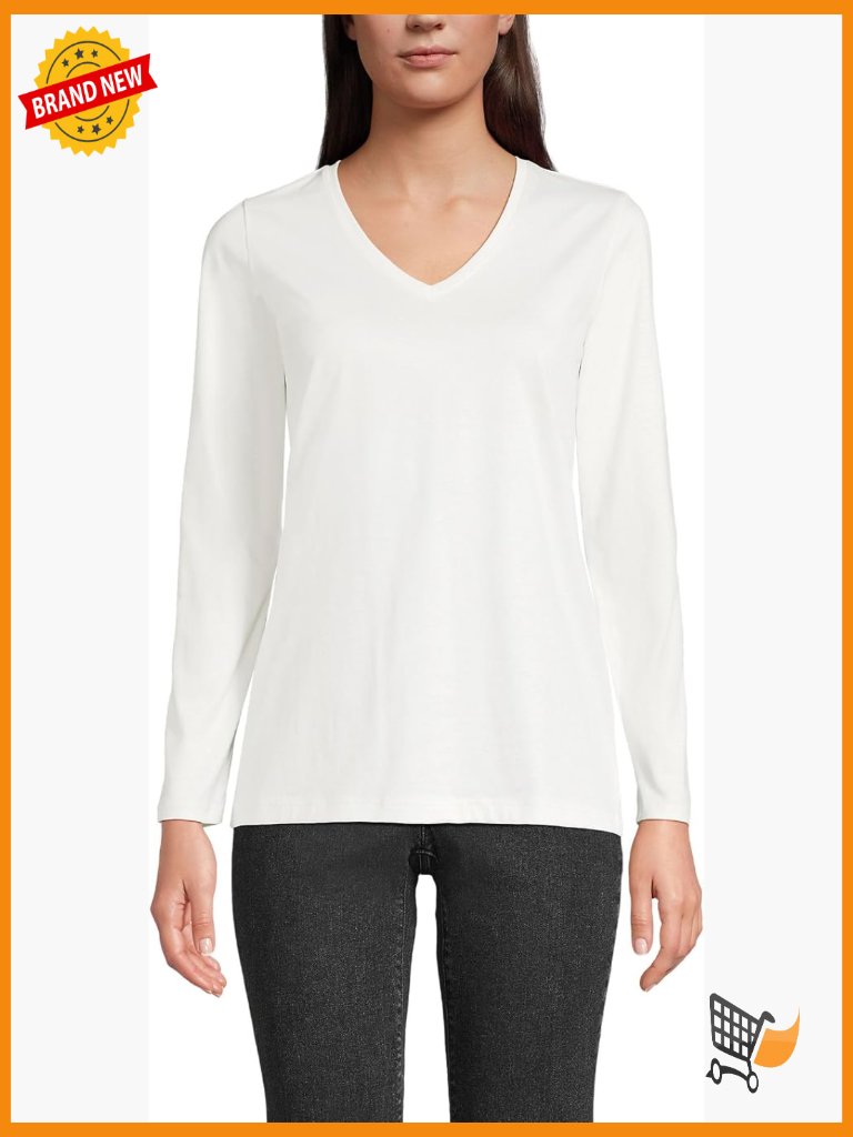 Relaxed Fit Supima Cotton Long Sleeve V-Neck Tee T-Shirt Tunic